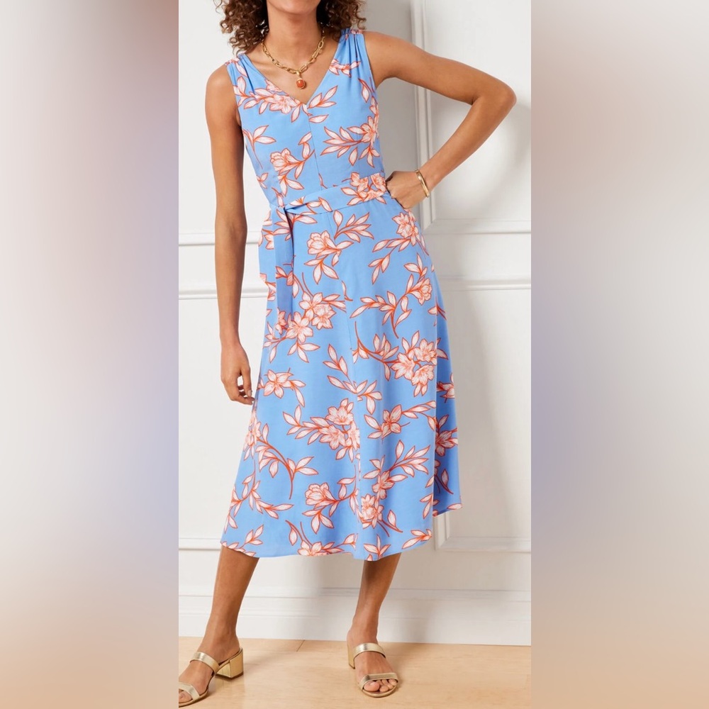 Talbots blue and red sleeveless with flowers flowing dress
